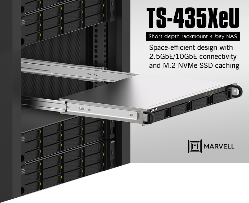 TS-435XeU, Short depth rackmount 4-bay NAS, supporting 2.5GbE/10GbE  connectivity and M.2 NVMe SSD caching